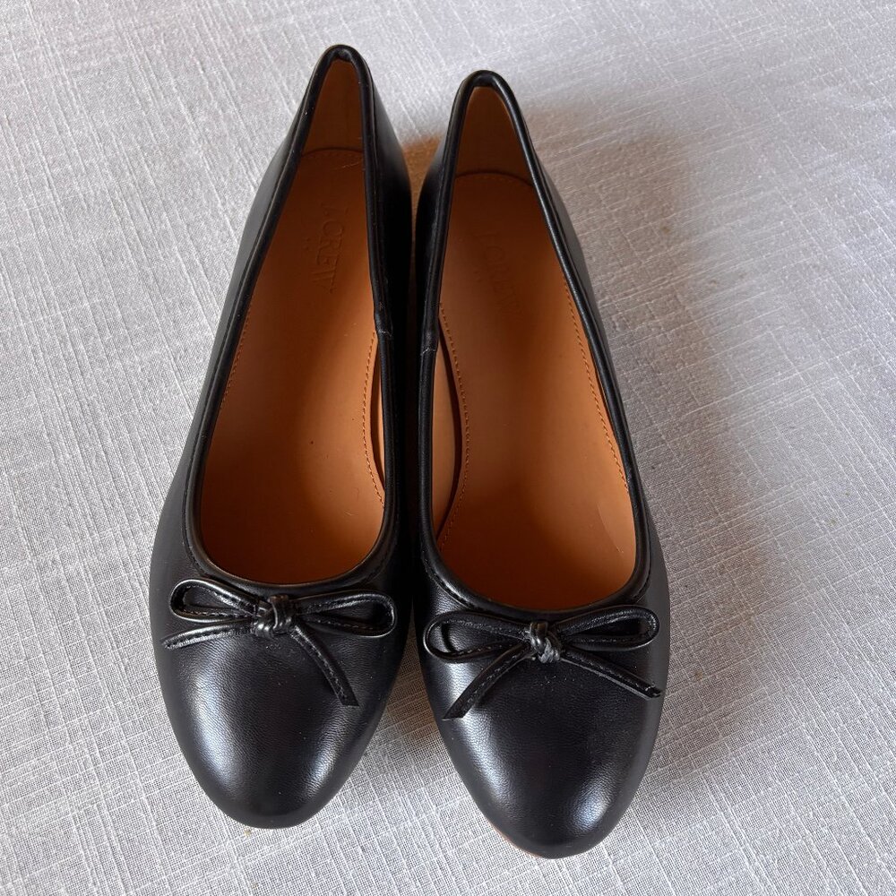 J. Crew Black Leather Ballet Flats with Bow